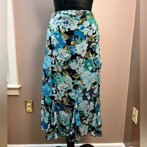 Y2K Requirements Aqua Blue Floral Godet Midi Skirt Size Small